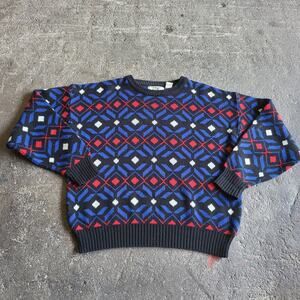 Vintage TJW Mervyn's Sweater Mens M Blue Argyle Crew Neck Long Sleeve Sweatshirt